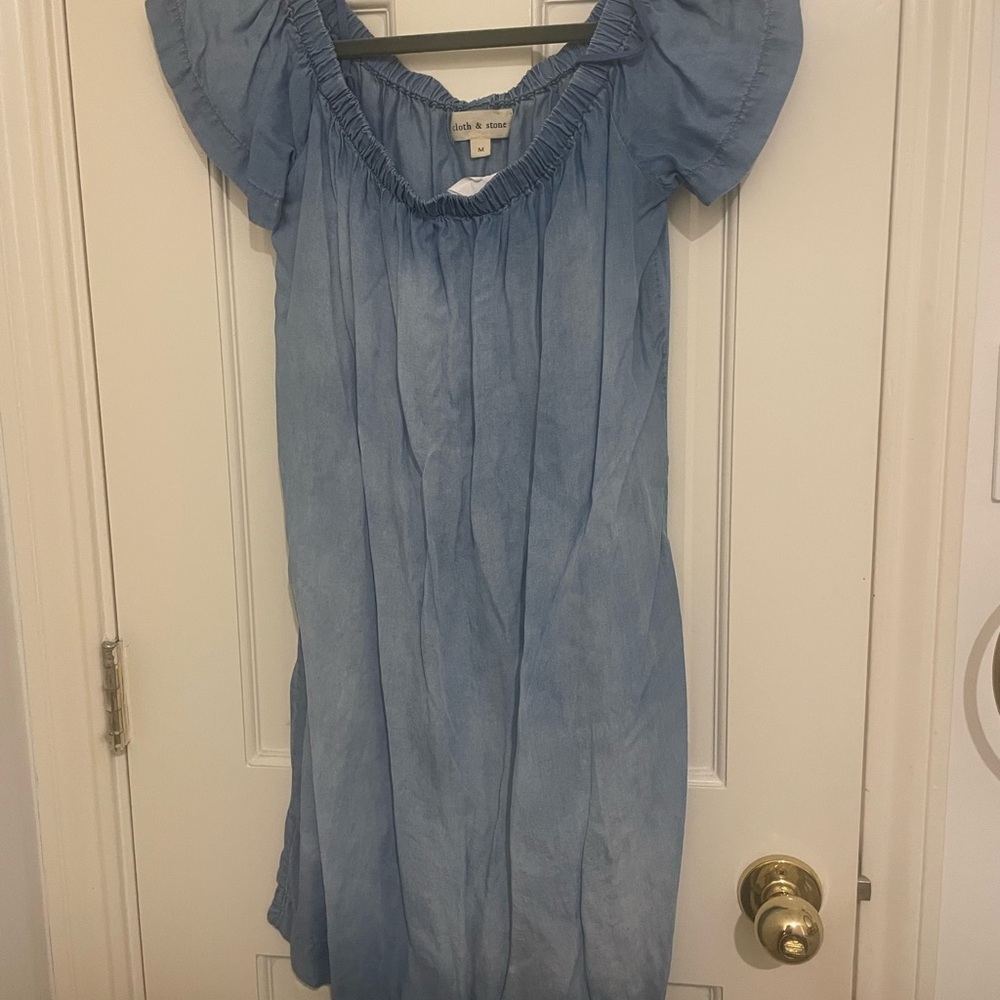 Light Blue Chambray Off-Shoulder Dress - Cloth & Stone
